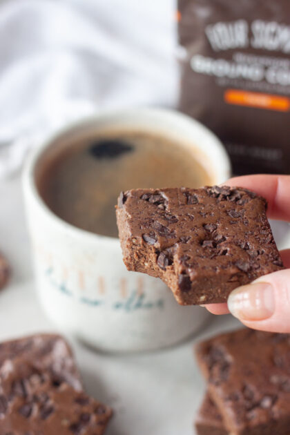 Morning Mocha Fudge with bite and coffee