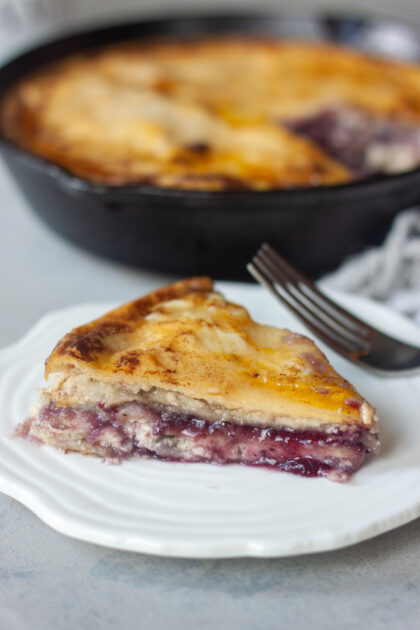 Plate Blueberry Stuffed French Toast Tortilla Skillet fork cast iron pan